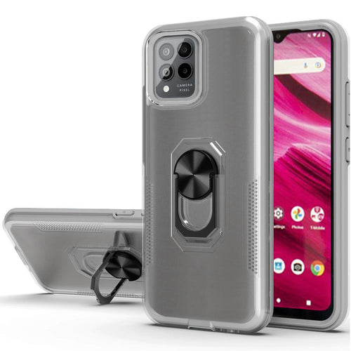 For Revvl 6 Pro 5G Transparent Magnetic Ring Stand Hybrid Case Cover - Clear