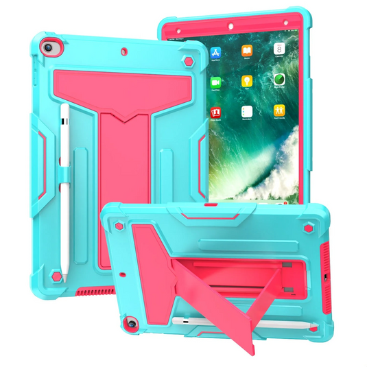 For Apple iPad 9th 8th 7th Gen 10.2 inch Tablet Vertical 3in1 Tough Hybrid Kickstand - Teal/Hot Pink Apple iPad 9th 8th 7th Gen 10.2 inch Teal / Hot Pink