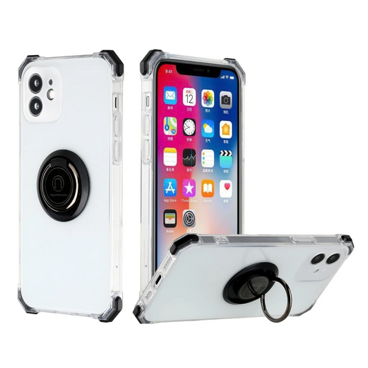 For iPhone 12 Pro Max 6.7 STRONG 2.0mm Colored Bumper Shatterproof Magnetic RingStand Case Cover - Black Apple iPhone 12 Pro Max 6.7 Black